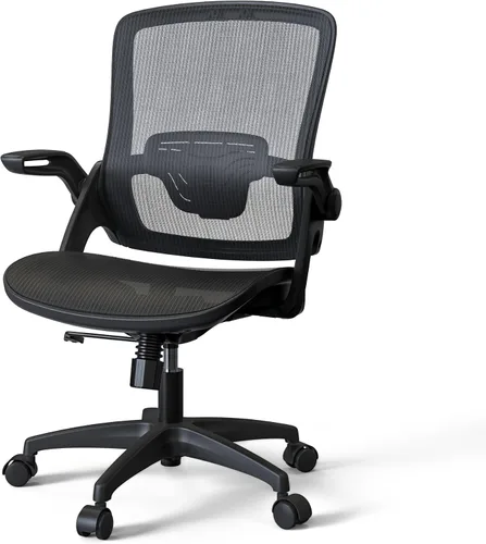 KOLLIEE Silla de oficina en casa de malla ergonómica giratoria con soporte lumbar ajustable, silla de computadora cómoda negra con abatible