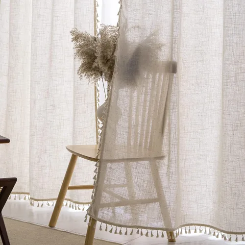Miniatura 10 de Cortinas cortas para ventana pequeña, mezcla de lino natural, estilo campestre, 45 pulgadas de largo, para cocina, 40 pulgadas de ancho x 45