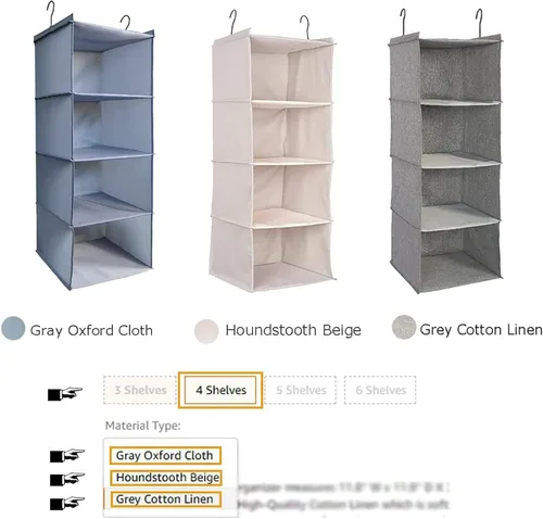 Miniatura 7 de Organizador de armario colgante y almacenamiento, Organizador de estantes para ropa de armario plegable de 4 estantes, tela de lino de imitación
