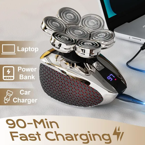 Miniatura 6 de Afeitadoras de cabeza 7D para hombres calvos, maquinilla de afeitar eléctrica a prueba de agua para hombres con pantalla LED, afeitadoras de cabeza