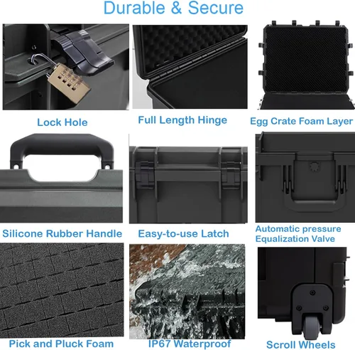 Miniatura 6 de Regetek Funda rígida impermeable de 38 x 29 x 11 pulgadas, funda rígida con ruedas, espuma personalizable, 3 asas grandes, para cámaras, equipos