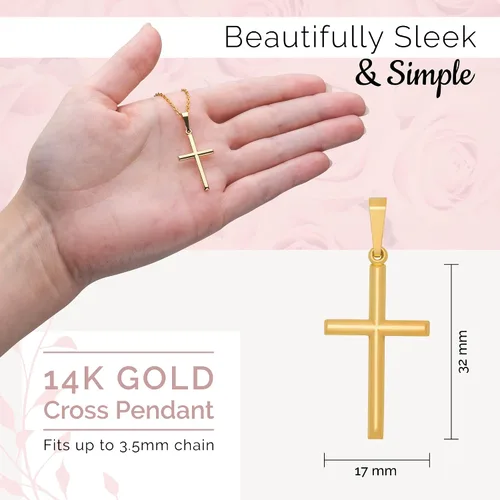 Miniatura 4 de MAZZERI Colgante de cruz de oro de 14 quilates, dijes religiosos de oro hipoalergénico para hombres y mujeres, hecho a mano en los Estados Unidos