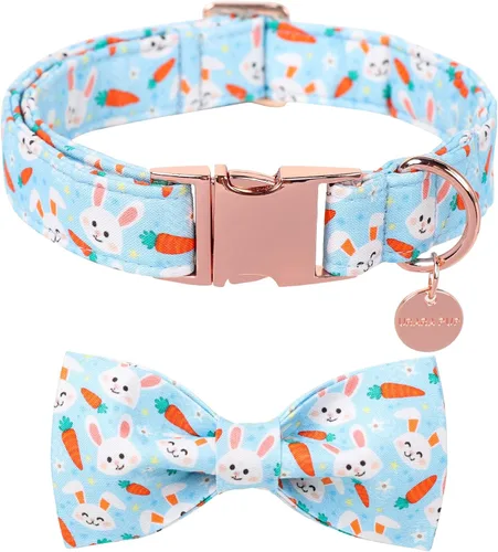 Miniatura 9 de Collar para perro con pajarita, Collar de algodón con pajarita para cachorro, Collar para perro azul para niña o niño con hebilla de metal duradera