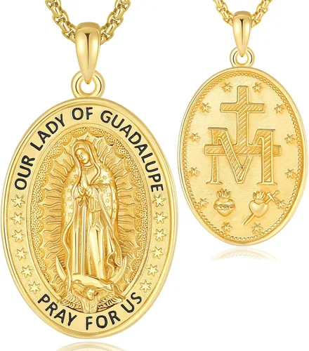 Miniatura 123 de EUDORA Collar de plata de ley 925, San Cristóbal y San Benito, San Miguel, Virgen María, San Judas Tadeo, Cruz de Buen Pastor y Arcángel, Medalla