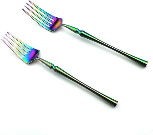 Miniatura 4 de JASHII Juego de cubiertos de titanio de lujo de 6 piezas de acero inoxidable 18/10 pulido de espejo de arco iris cubiertos incluye tenedor cuchillo