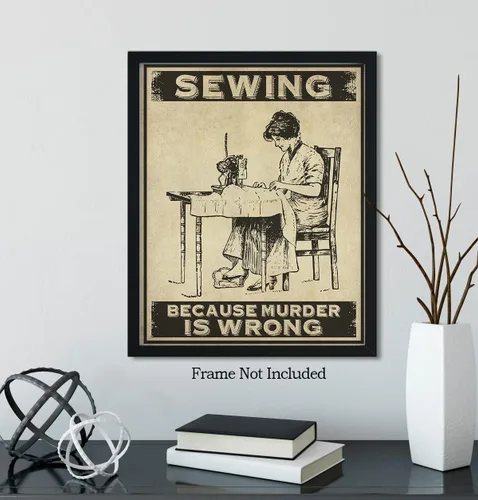 Miniatura 6 de Decoración de habitación de Sewing Because Murder Is Wrong, decoración de pared retro para cocina, baño, dormitorio, divertido regalo de arte