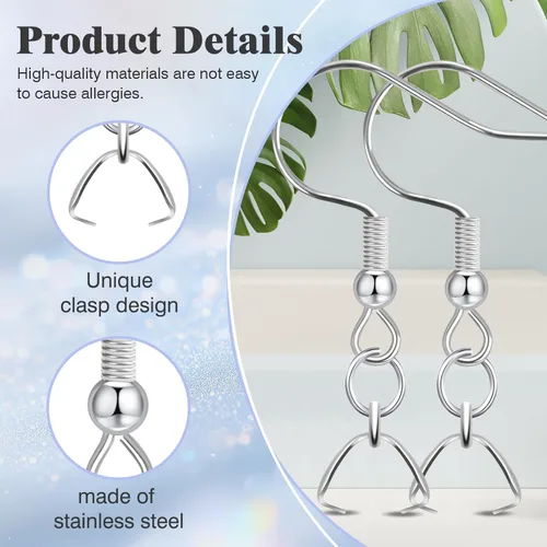 Miniatura 3 de Ganchos para aretes, 50 unidades/25 pares, alambres de oreja de acero inoxidable, ganchos de pez, piezas de joyería hipoalergénicas para hacer joyas