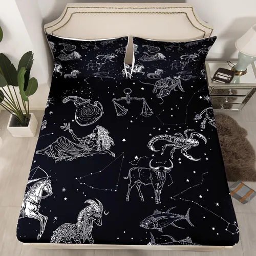 Miniatura 17 de Erosebridal Sábanas de cama de polilla de la muerte, sábana bajera ajustable de calavera gótica, tamaño individual, sábanas florales de flores
