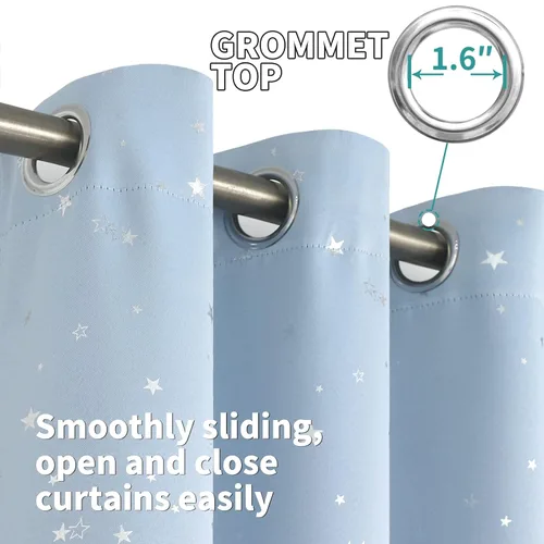 Miniatura 4 de BGment Cortinas opacas para dormitorio infantil, con aislamiento térmico, con ojales, estampado de estrellas plateadas, cortinas para oscurecer