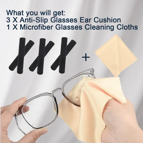 Miniatura 2 de Gafas antideslizantes con almohadilla de tela de algodón, 3 pares con 1 paquete de paños de limpieza de microfibra