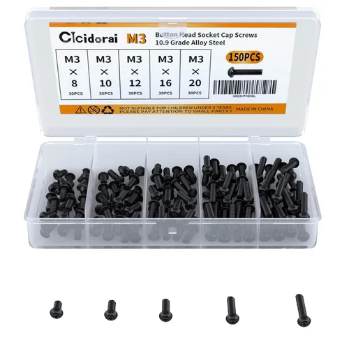 Tornillos de cabeza de botón M3 x 0.315 in, 0.394 in, 0.472 in, 0.630 in, 0.787 in, cabeza de botón, acero de aleación de grado 10.9, unidad