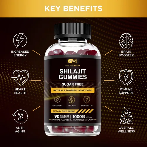 Miniatura 2 de Effective Nutra Gomitas Shilajit de 1000 mg Resina pura Shilajit para energía, cerebro e inmunidad Suplemento para hombres y mujeres Sin