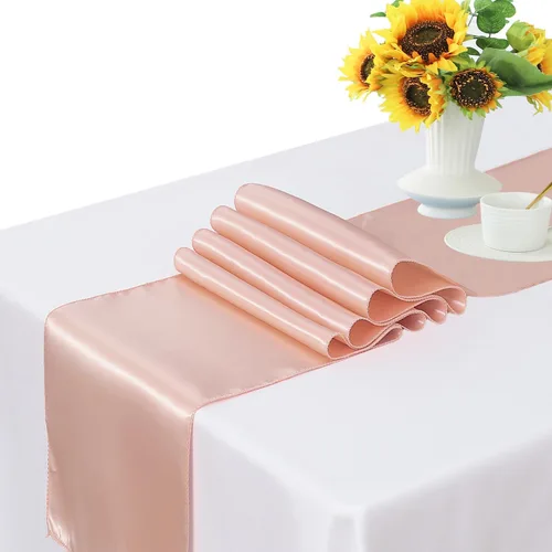 Miniatura 2 de Paquete de 10 caminos de mesa de satén rosa claro de 12 x 108 pulgadas - WENSINL camino de mesa rosa claro para fiesta, boda, cumpleaños, banquete