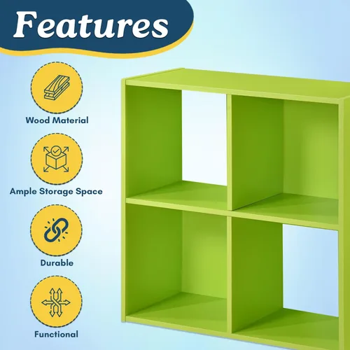Miniatura 4 de Kings Brand Jermine - Organizador de almacenamiento de 4 cubos, 2 estantes abiertos y 2 cerrados de madera para dormitorio, sala de juegos, escuela
