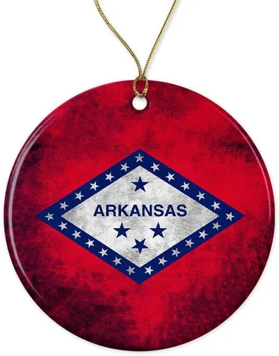 Bandera rústica del estado de Arkansas, adorno navideño para árbol de Navidad de Estados Unidos, adorno de Navidad, adorno de Navidad impreso en