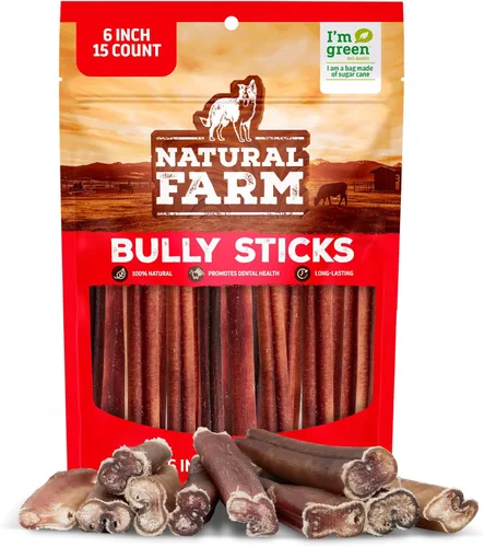 Miniatura 23 de Natural Farm Bully Sticks, sin olor, (6 pulgadas, 12 onzas), empaquetados por peso, masticables 100% de pene de toro, alimentados con pasto