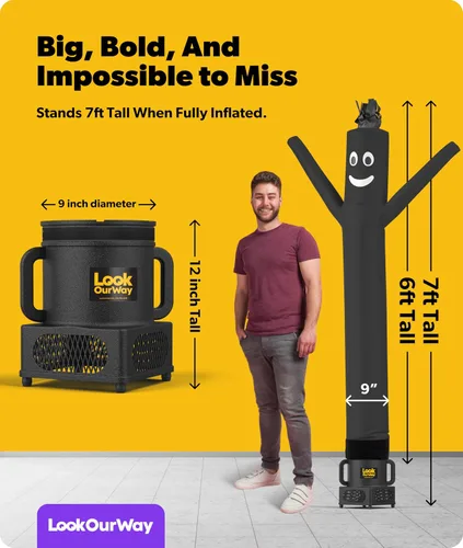 Miniatura 3 de LookOurWay Air Dancers - Hombre inflable de baile alocado de 7 pies de altura con soplador Sky Dancer - Hombre bailando publicitario inflable negro