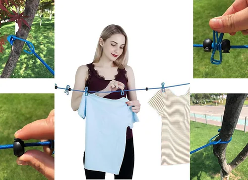 Miniatura 6 de 1 paquete de tendedero portátil con 12 pinzas para la ropa, tendedero de viaje elástico, retráctil, línea de ropa elástica para patio trasero, hotel