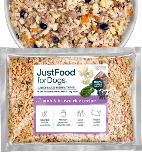 JustFoodForDogs Alimento fresco congelado para perros, comida completa o aderezo, receta de comida para perros de grado humano con cordero y arroz