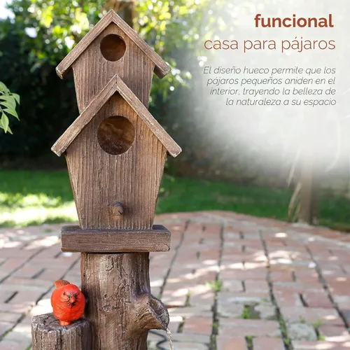 Miniatura 6 de Alpine Corporation Fuente de Agua para Pajareras de 3 Niveles de 35 Pulgadas de Alto para Exteriores con Acento de Cardenal, Decoración Rústica