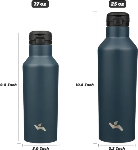 Miniatura 5 de Botella de agua aislada con pajita, 17 OZ frasco de agua de acero inoxidable al vacío de doble pared con 2 tapas, azul marino