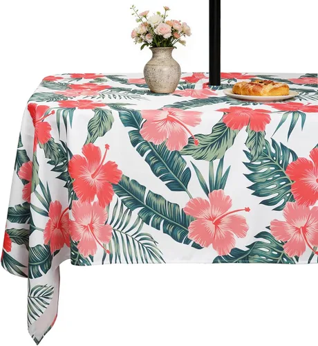 Miniatura 16 de SquarePie Mantel redondo de 60 pulgadas para exteriores con agujero para sombrilla y cremallera, resistente al agua, a prueba de derrames, mantel