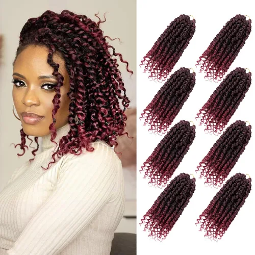 Miniatura 44 de Bileaf Cabello de Ganchillo Passion Twist Pre-retorcido de 10 Pulgadas, 8 Paquetes de Ganchillo Passion Twist, Cabello Corto Passion Twist