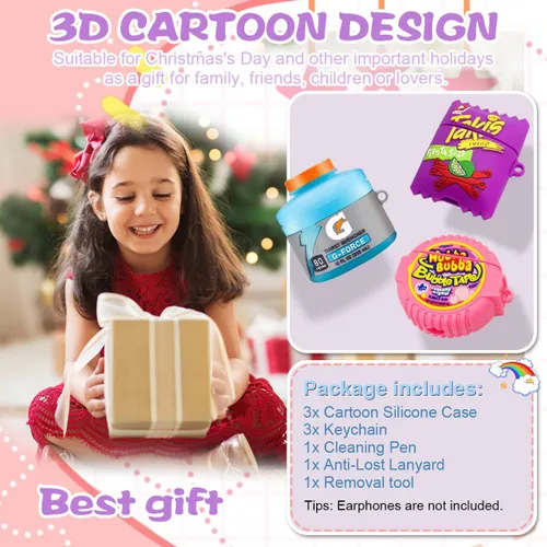 Miniatura 7 de Linda funda para Airpods 3, paquete de 3, funda de silicona Kawaii de dibujos animados 3D para Airpods de 3ª generación, diseño divertido