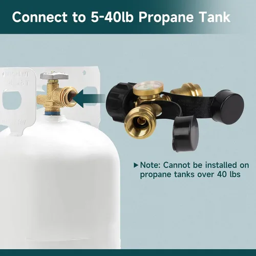 Miniatura 4 de GASPRO Divisor de propano con calibre, divisor de tanque de propano de 2 vías para 5-40 libras, perfecto para calentadores, estufas de campamento