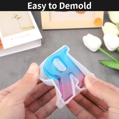 Miniatura 4 de Gartful Moldes de letras de resina, molde de resina epoxi del alfabeto mayúscula R, moldes de silicona 3D gruesos para hacer letras, arte