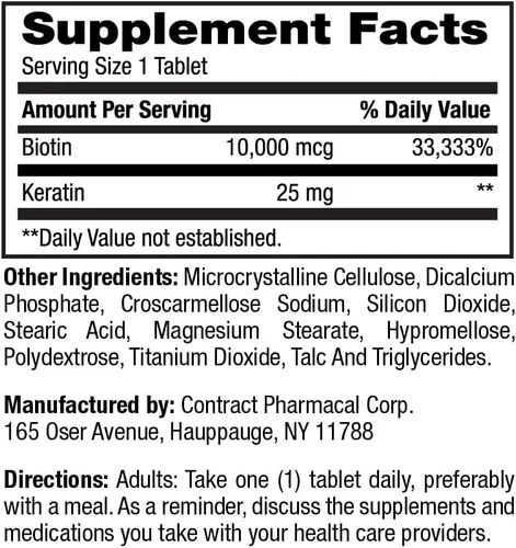 Miniatura 2 de Earth's Splendor Biotina 10,000 mcg + queratina de 25 mg, promueve un cabello saludable, uñas fuertes y soporte para la piel, suministro para 60 días