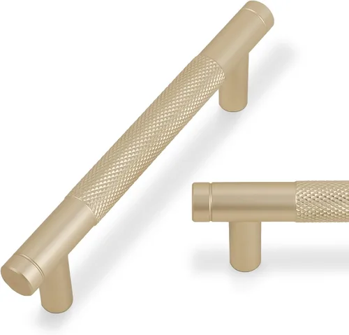 Miniatura 36 de Paquete de 10 tiradores para gabinete de cocina, tiradores mate negro y bronce champán, tiradores de cajón estriados negros, herrajes de cocina