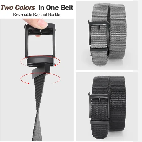 Miniatura 3 de SANSTHS Cinturones de trinquete reversibles para hombres, cinturón táctico para hombre, tela de nailon de 1 13 pulgadas, cinturón de golf de cola