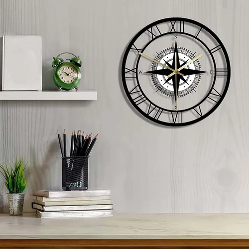 Miniatura 3 de Home Decoration Clock Compass Wall Clock 30 * 30Cm Metal Decorative Decor Non Ticking for Bathroom Clocks Wall(A)
