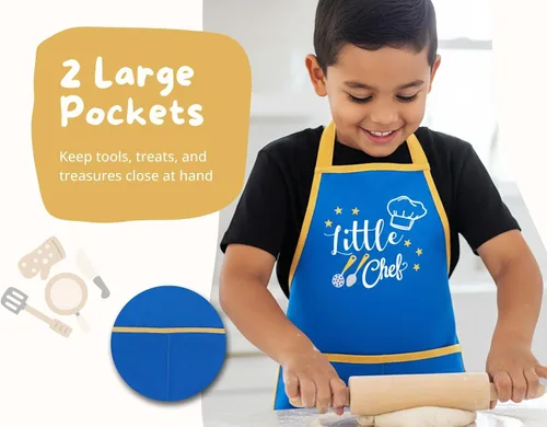 Miniatura 4 de PurpleEssences Delantal para niños con correa ajustable para el cuello y bolsillo frontal, delantal de chef para hornear y manualidades, 15 x 18