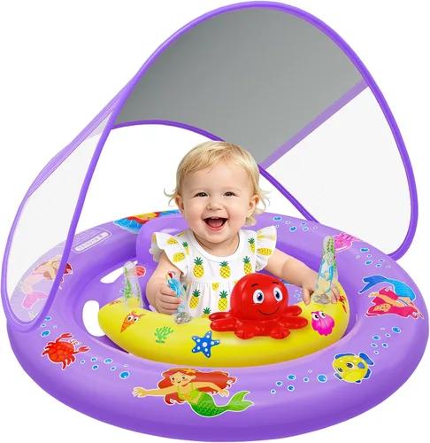 Miniatura 9 de Flotador de piscina para bebé con toldo, flotador de natación inflable para bebés con protección solar UPF50+, flotador de piscina para bebés