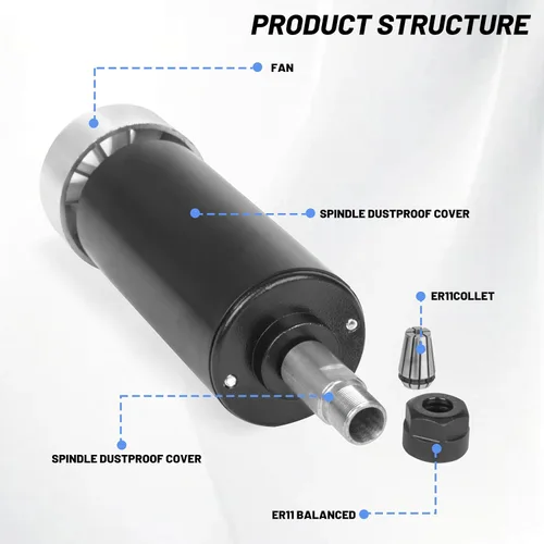 Miniatura 5 de RATTMMOTOR Motor de husillo CNC 500W ER11 500 vatios refrigerado por aire Motor de husillo 2.047 in DC 48V 12000RPM 600mN.m para DIY Mini CNC Router