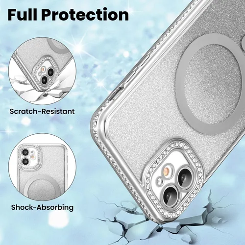 Miniatura 6 de ZCDAYE Funda con purpurina para iPhone 11 con decoración de diamantes, funda brillante de lujo con protector de cámara compatible con carga sin