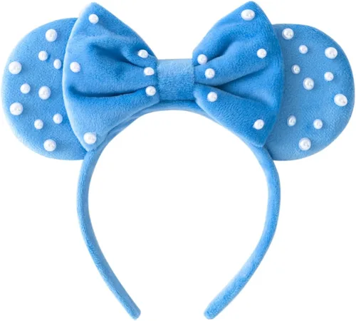 Miniatura 13 de KARETT Diadema con Orejas de Ratón de Lentejuelas con Lazo de Brillantina, Decoración de Fiesta de Princesa para Niñas y Mujeres Rosa Azul