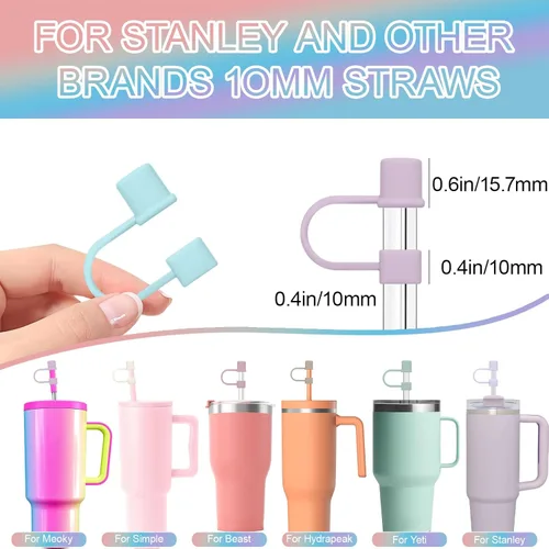 Miniatura 4 de 7 Piezas Tapas Protectoras de Pajilla para Copa Stanley, Simples de 10mm (0.4 pulgadas) Tapas de Pajilla de Silicona para Accesorios de Vaso Stanley