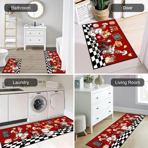 Miniatura 4 de Juego de alfombras de cocina para chef 2 piezas, alfombra de piso de estilo granja de estilo rústico, decoración de alfombras absorbentes y lavables