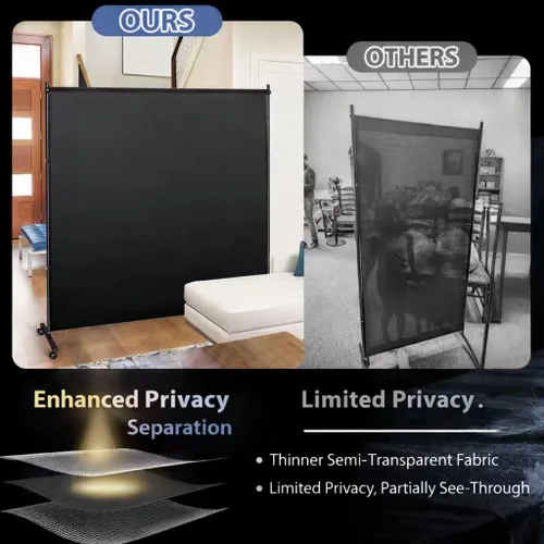 Miniatura 2 de Divisor de habitación, pantalla de privacidad de un solo panel grande de 73 x 75 pulgadas con ruedas, tela gruesa, pared de división portátil