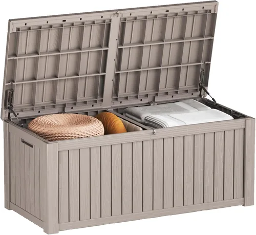 Miniatura 31 de Caja de almacenamiento para exteriores de 35 galones, caja de resina impermeable y con cierre para terraza, grande, contenedor de almacenamiento
