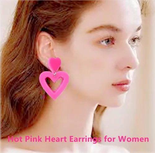 Miniatura 2 de Go Ho Gel de purpurina corporal rosa y 2 aretes de corazón para mujer, brillantes holográficos y lentejuelas gruesas con purpurina y aretes