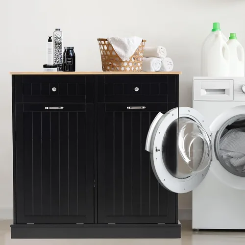Miniatura 7 de Spurgehom Gabinete de basura inclinable de 13 galones, cubos de basura de cocina, armario de basura moderno con estante ajustable y cajones ocultos