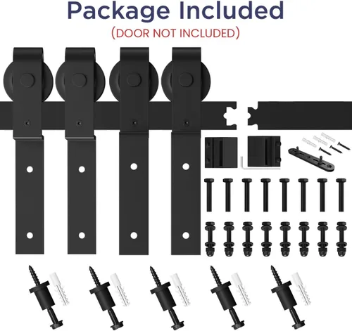 Miniatura 6 de SMARTSTANDARD - Kit de herrajes para puerta corrediza de granero de 6 pies para puertas de madera dobles vía única suave y silencioso fácil