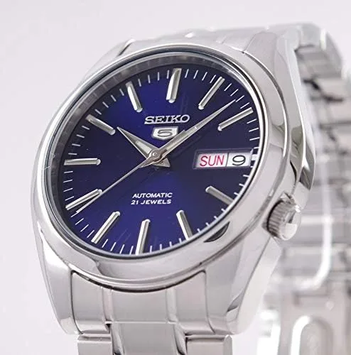 Miniatura 3 de Seiko 5 # SNKL43 - Reloj automático automático para hombre con esfera azul de acero inoxidable, Azul Patchwork, Cronógrafo, automático automático