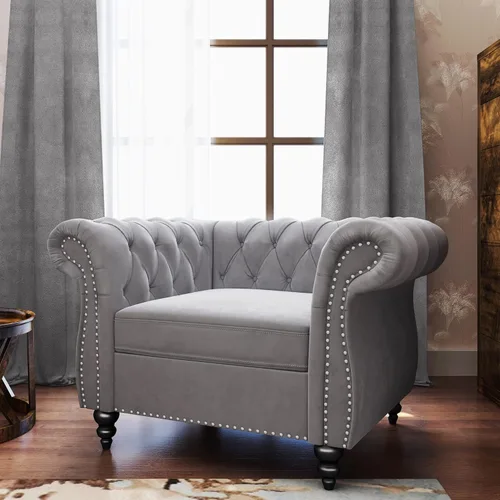 Miniatura 32 de QHITTY Sofá de Acento, Sofá Biplaza Chesterfield Moderno de Terciopelo, Sofá Tapizado con Respaldo Capitoné para Muebles de Sala de Estar (Gris)