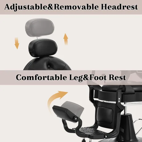 Miniatura 6 de Sillas de peluquería negras para peluquería, silla reclinable hidráulica de alta resistencia para estilista, champú multiusos para belleza, spa