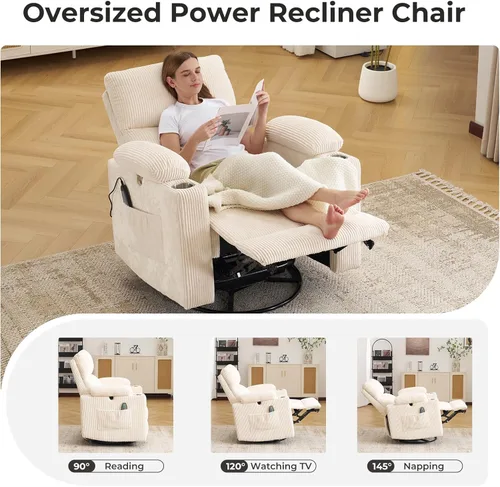Miniatura 8 de Silla Reclinable Eléctrica de Gran Tamaño Giratoria Deslizante con Masaje y Calor, Sillón Reclinable Giratorio Mecedor con Reposabrazos Ajustables